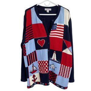 August Max Woman Nautical theme cardigan size 2X costal grandma button‎ front